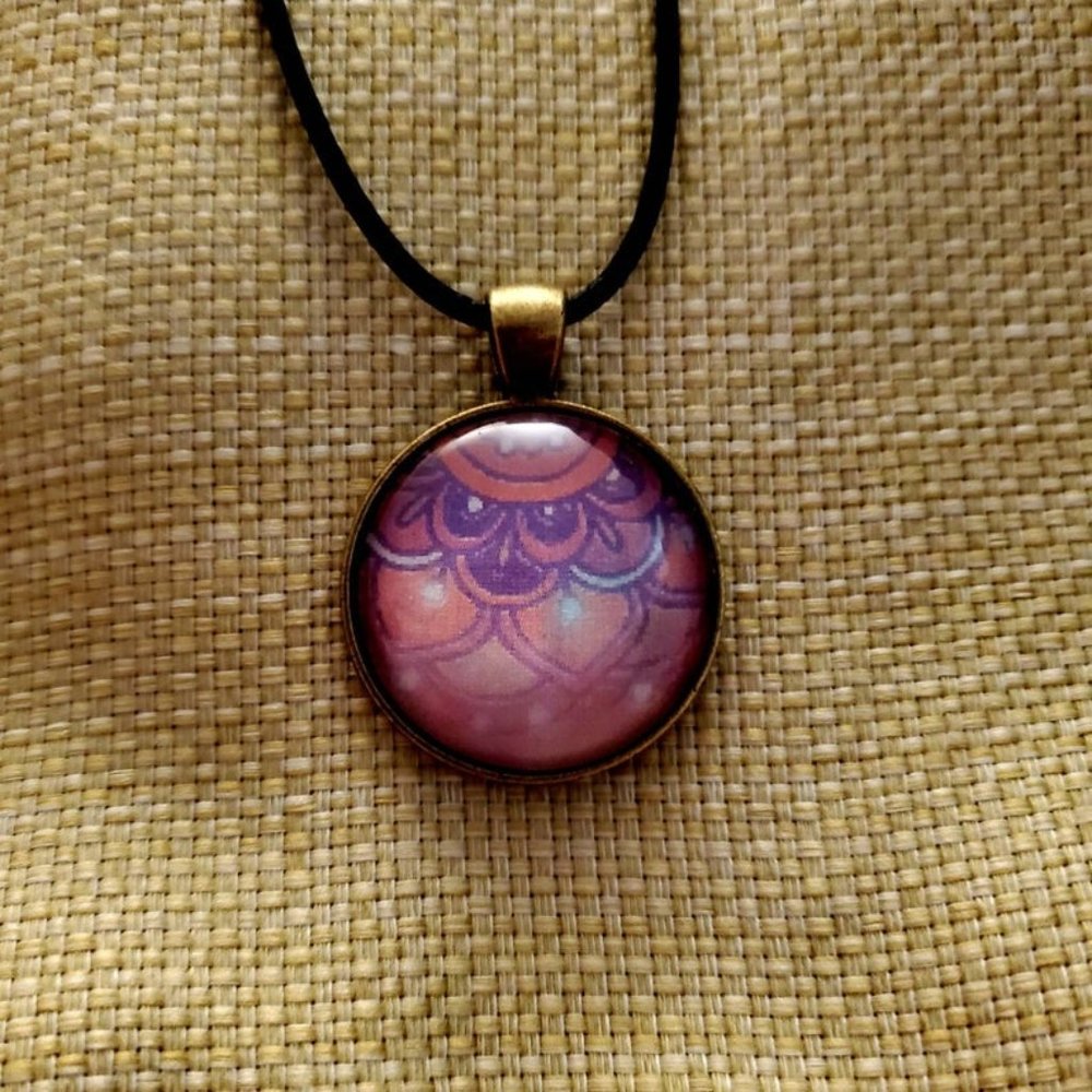 Peach Scales Glass Cabochon Pendant - Handmade
